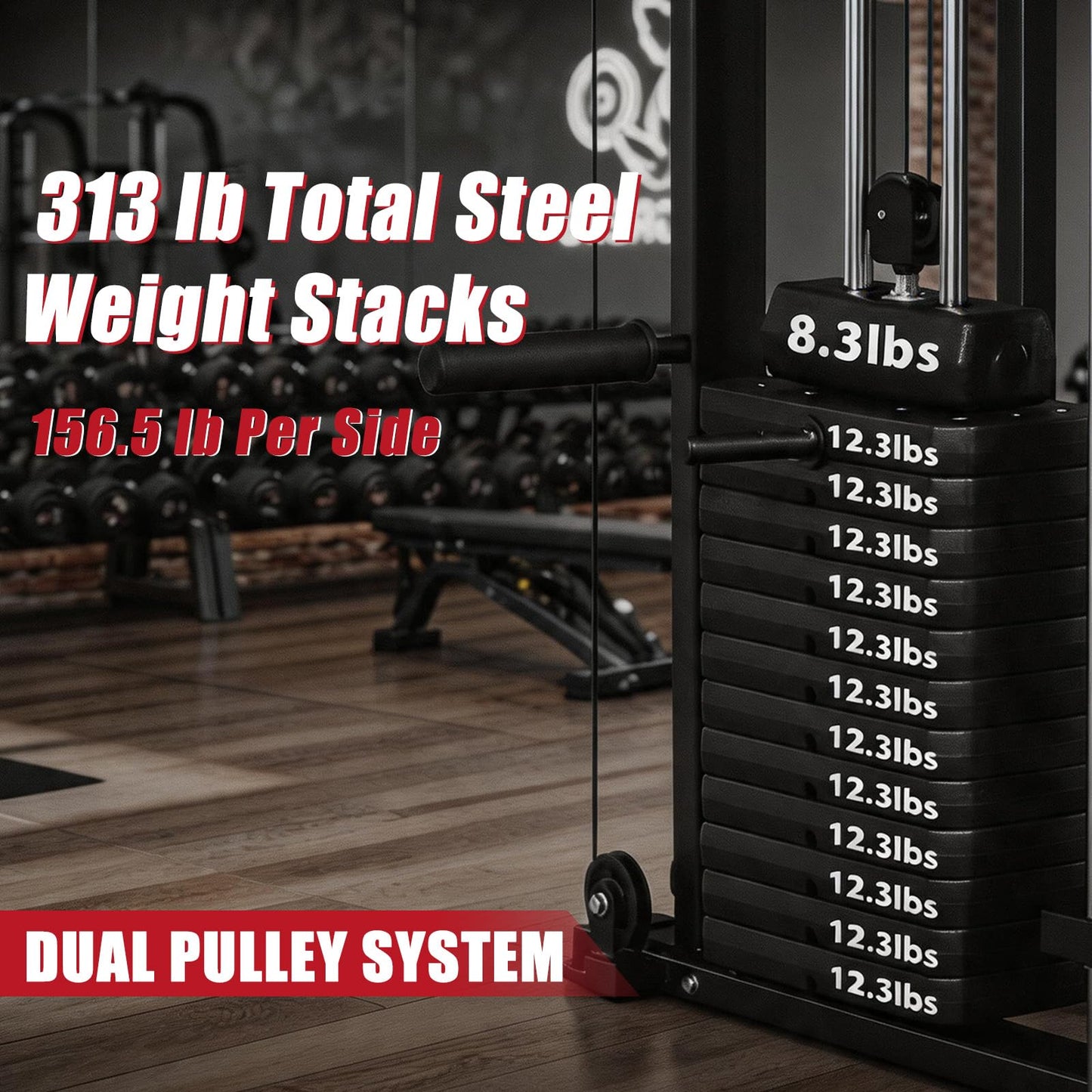 Smith Machine with Bench, Chest Fly and Leg Press, Dual 313 lb Weight Stacks, All in One Home Gym with Power Cage, Cable Pulley and LAT Pulldown for Full Body Strength Training