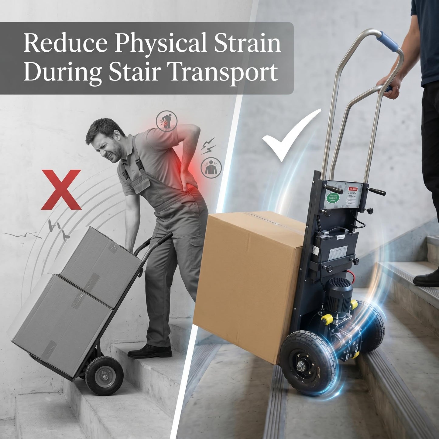 Large Load Capacity Electric Stair Climbing Cart, Electric Stair Climbing Machine for Construction, Large Load Capacity Electric Stair Climbing Cart with Removable 48V Lithium Battery