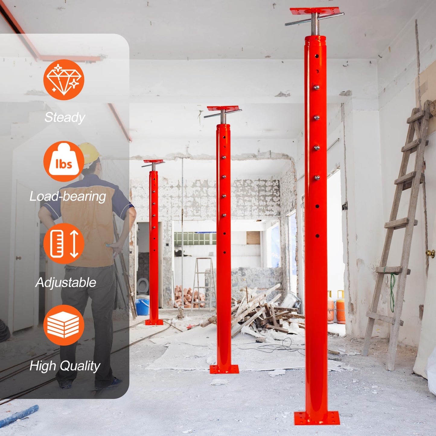 House Floor Jacks Post Pole for Leveling, 54"- 155" Height Range Lifting Shore House Jack Post, Adjustable Support Beam Basement House Jacks for Temporary Support, 18000 lbs Max Load Capacity