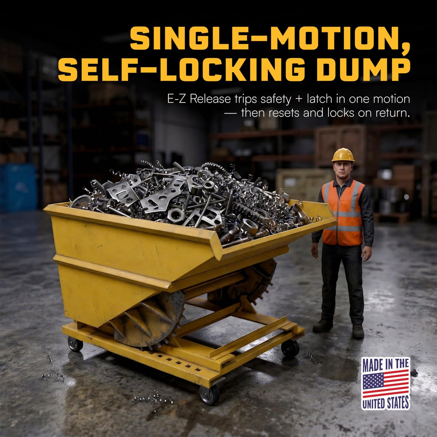 Apex Heavy Duty Self-Dumping Hopper with Casters, 2 1/2 Cubic Yard Capacity, 6000 lb Load Capacity, Durable Steel Construction, Commercial and Industrial Use, Made in The USA (2 1/2 Cubic Yard)