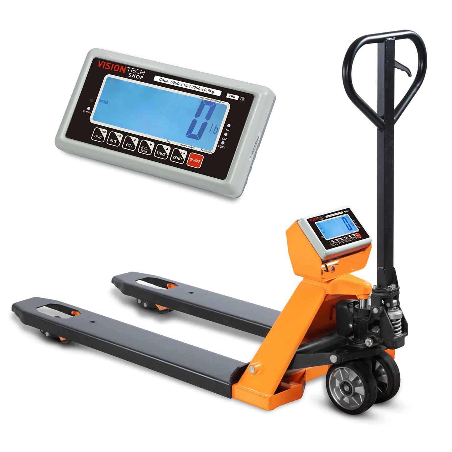 VisionTechShop TPS-1 Pallet Jack Scale, Lb/Kg Switchable, High Capacity 5000lb, 1lb Readability, 48" x 27" Fork Size, Heavy Duty, Upgraded Version - 1 Piece