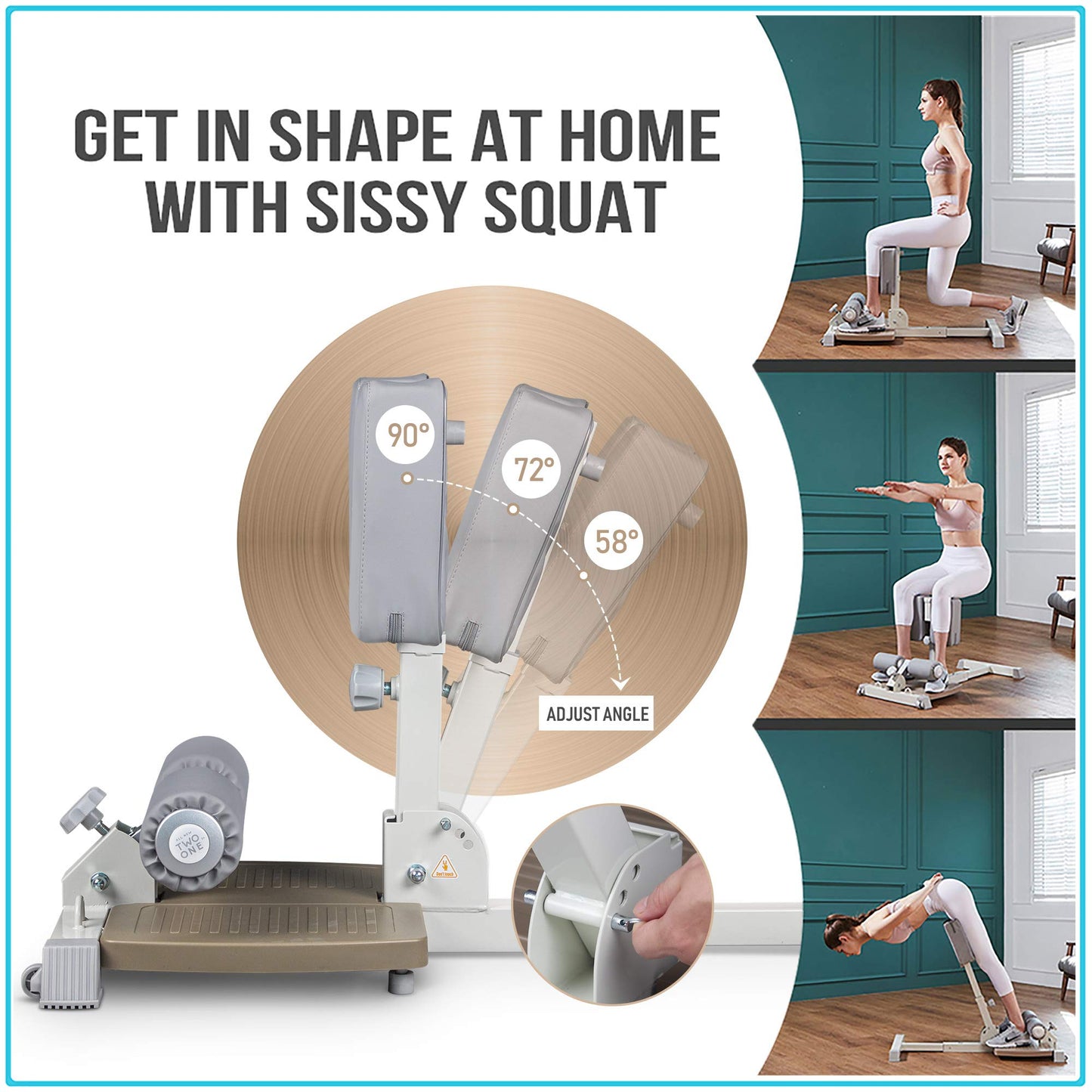 leikefitness Sissy Squat Machine, Deluxe Multi-Function Deep Sissy Squat Bench Workout Station, Leg Exercise Machine for Home Gym (Beige-8300)