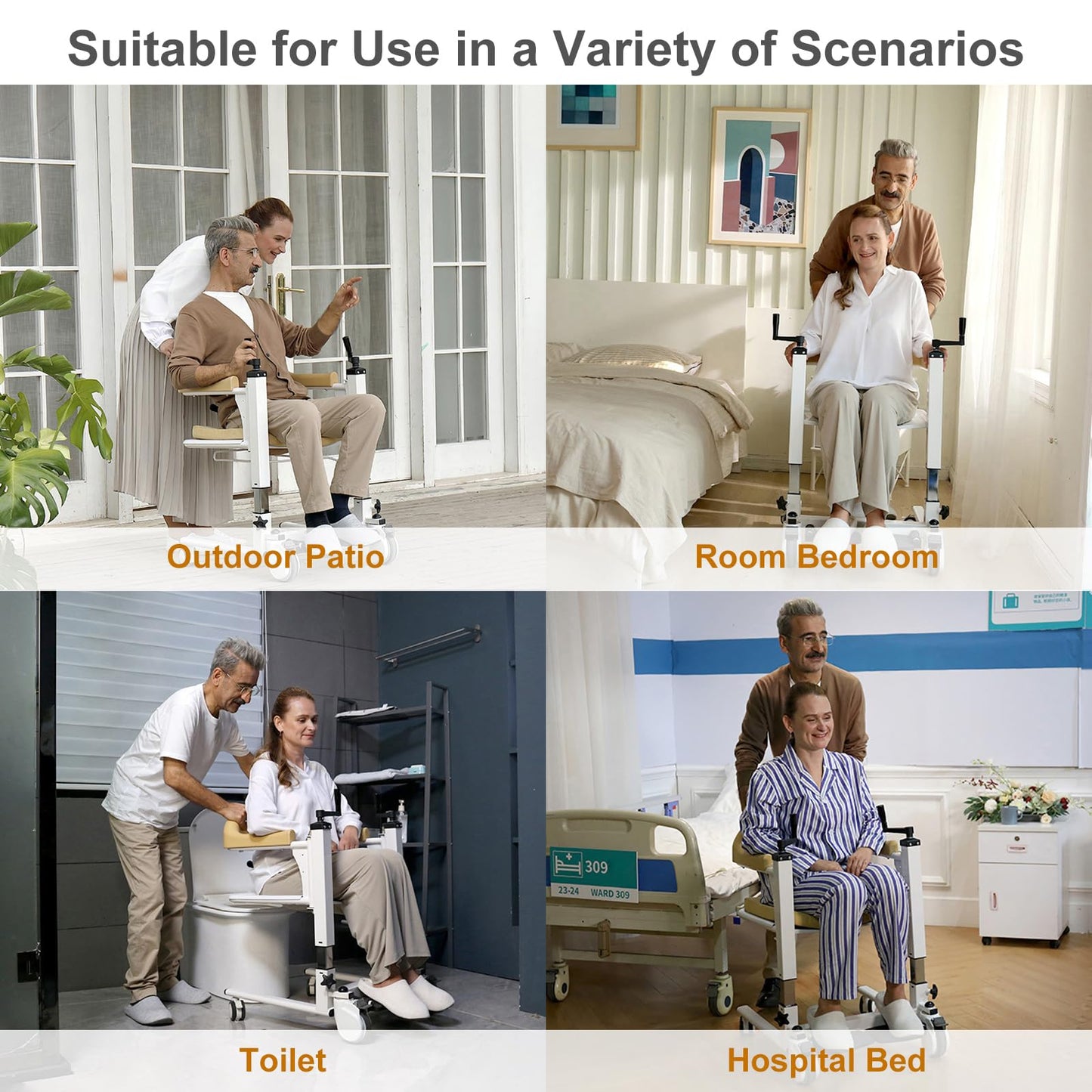 Patient Lift Transfer Chair for Home, 4 in 1 Portable Transfer Chair for Senior Adults, Bed to Toilet Transfer Lift, Ships from USA - Weight Capacity 290 lb - Easy to Use