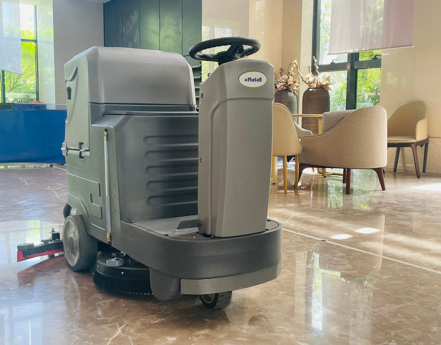 HiBuyer Commercial Riding Floor Scrubber Machine, 21'' Brush with 21 Gallon Tank, Automatic Battery-Powered High Efficiency Commercial Sweeper Square Cleaning Cleaner