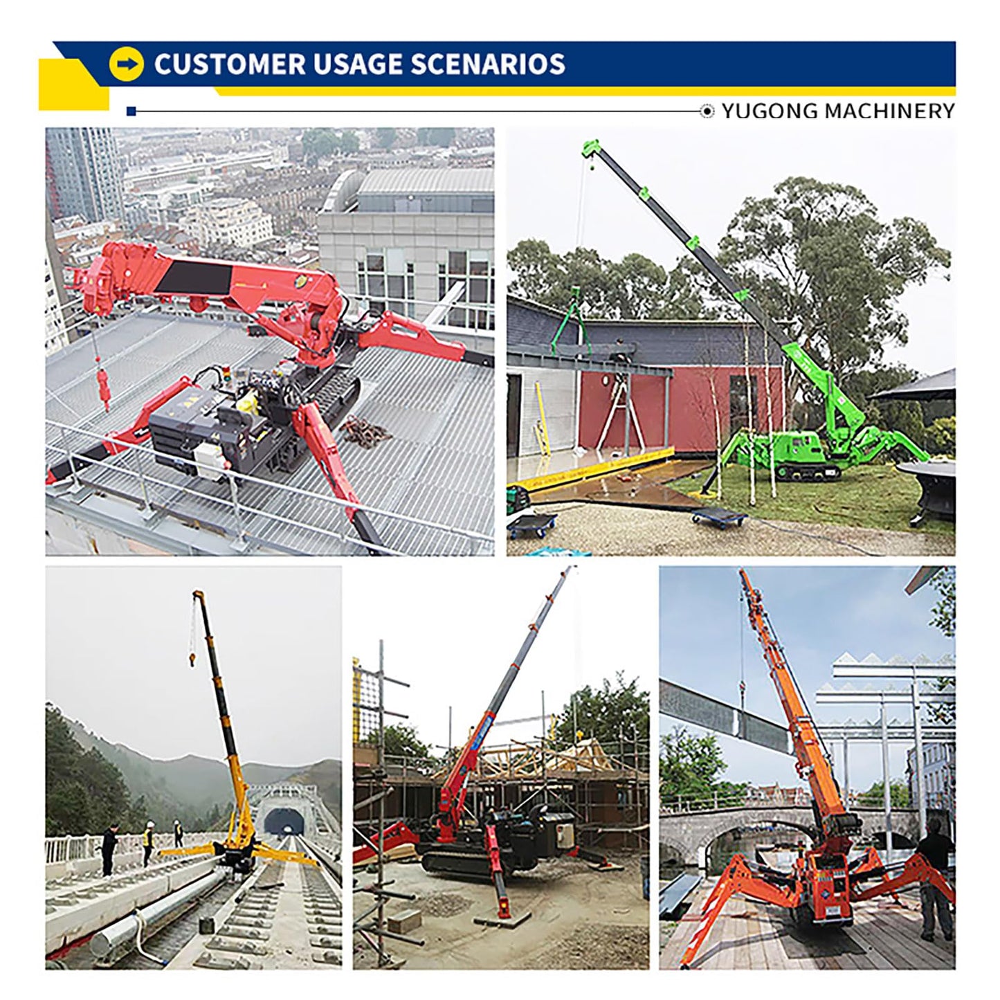 5 Ton Hydraulic Crawler Crane Telescopic Boom Tracked Chassis Outriggers Rotating Hoisting Equipment Remote-Controlled Heavy Duty Mobile Portable Items Handler Options with Lift Basket Glass Grapple