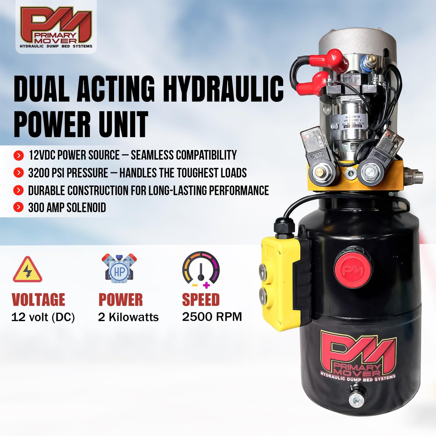Primary Mover 12K Double Acting Hydraulic Trailer Jack (12,000 lb) - Power Jack 12K, Lift Trailer Jack Stand with Hydraulic Power Unit