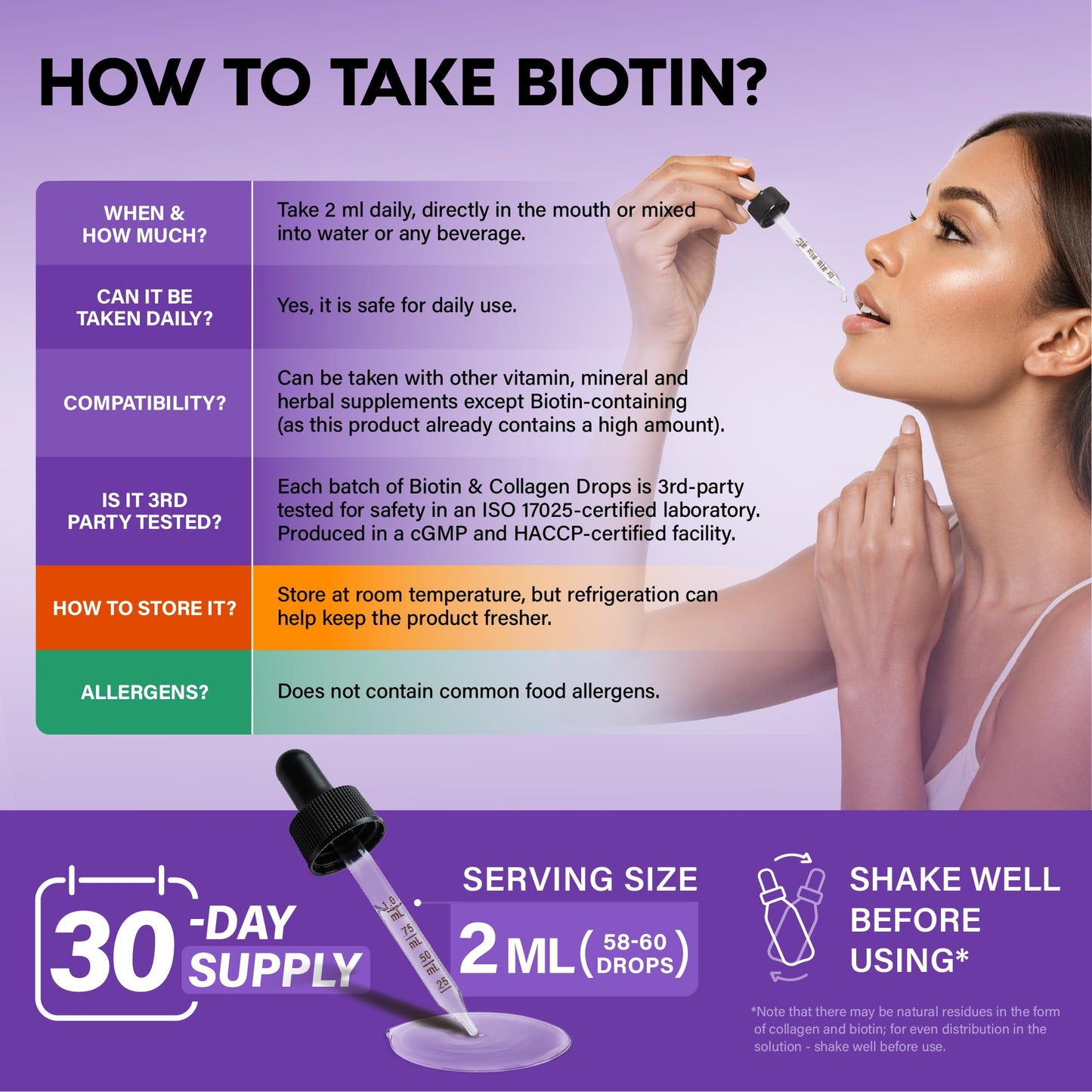 Liquid Biotin & Collagen 60,000 mcg - Vitamins for Hair Growth Support - Extra Strength Drops for Women & Men - Liquid Collagen Supplement - Strong Nails & Healthy Skin - Made in USA - 2 Fl Oz