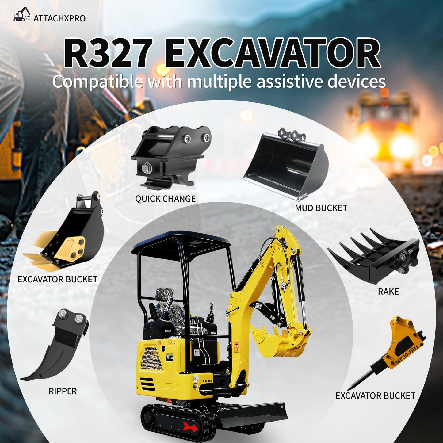 DS-R327, 1.8 Ton KubotaEngine Diesel Mini Excavator,14HP EPA Certified, w/Pilot Controls Side Swing Boom & Crawler Extension, w/12 Months Parts Replacement, Delivery & Unloading Services (2 Yellow)