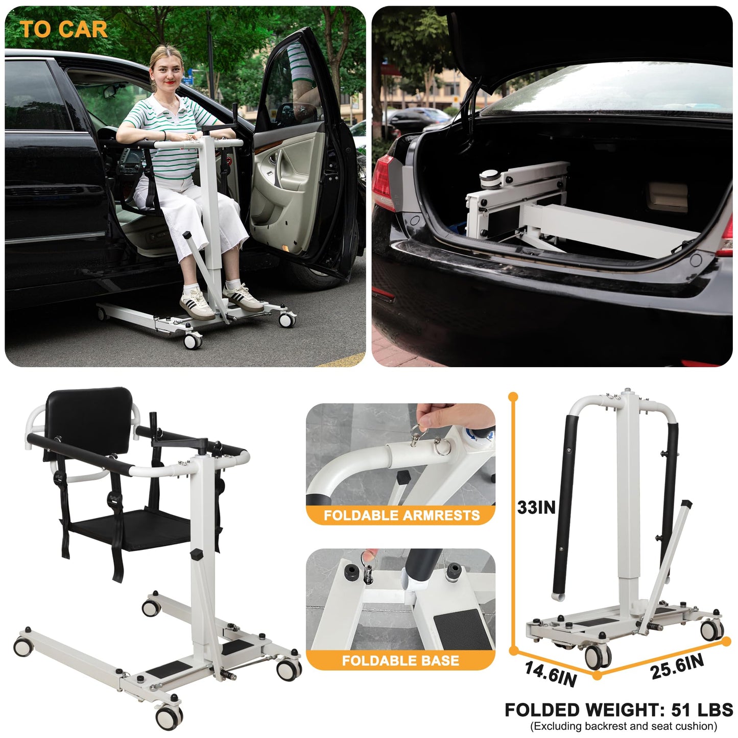 BNDDUP Patient Lift Transfer Chair, Foldable Patient Lift for Home Portable Lift Wheelchair for Car, Patient Lift Aid for Seniors Elderly/Disabled (Foldable Manual Patient Lift Transfer Chair)