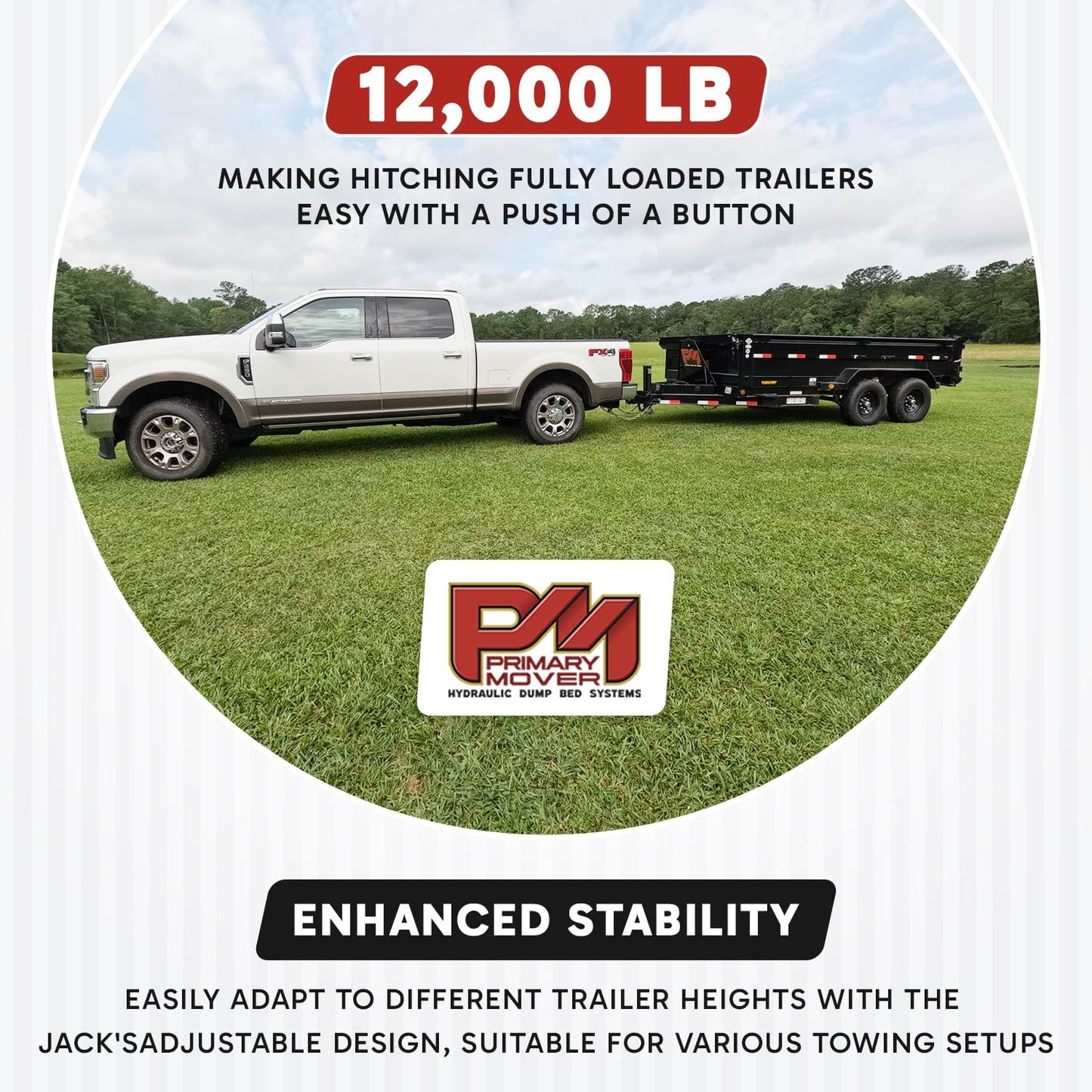Primary Mover 12K Double Acting Hydraulic Trailer Jack (12,000 lb) - Power Jack 12K, Lift Trailer Jack Stand with Hydraulic Power Unit