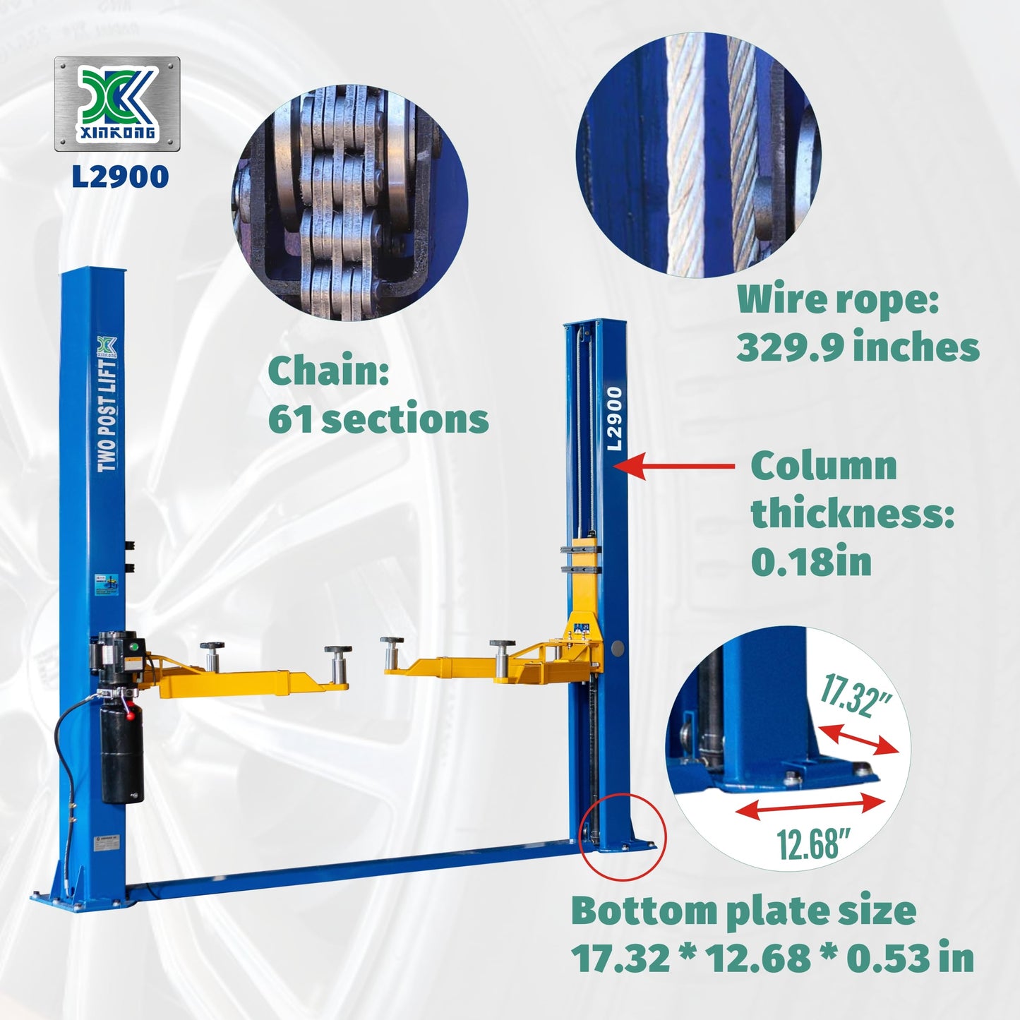 XK-Two Post L2900 110V Car Lift, 9000 lb Capacity, 110V, Floor Mount Auto Hoist, Blue 12 Month Parts Replacement