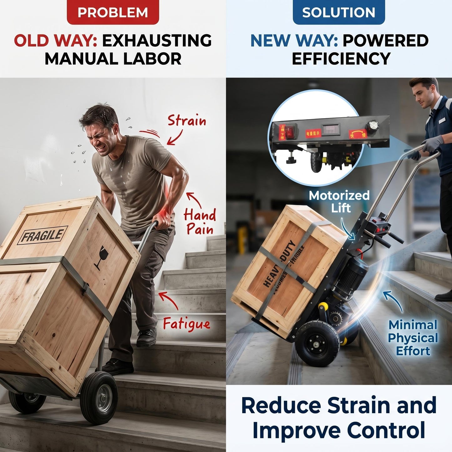 Large Load Capacity Electric Stair Climbing Cart, Electric Stair Climbing Machine for Construction, Large Load Capacity Electric Stair Climbing Cart with 48V Lithium Battery