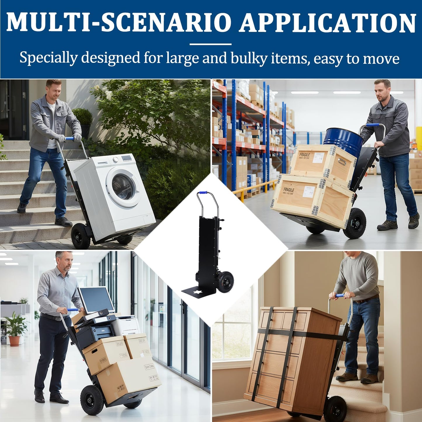 Generic Electric Stair Climbing Hand Trucks 1500W Powered Stair Climber Dolly Cart 880lbs Load Capacity with Rope for Warehouse Logistics Moving Furniture