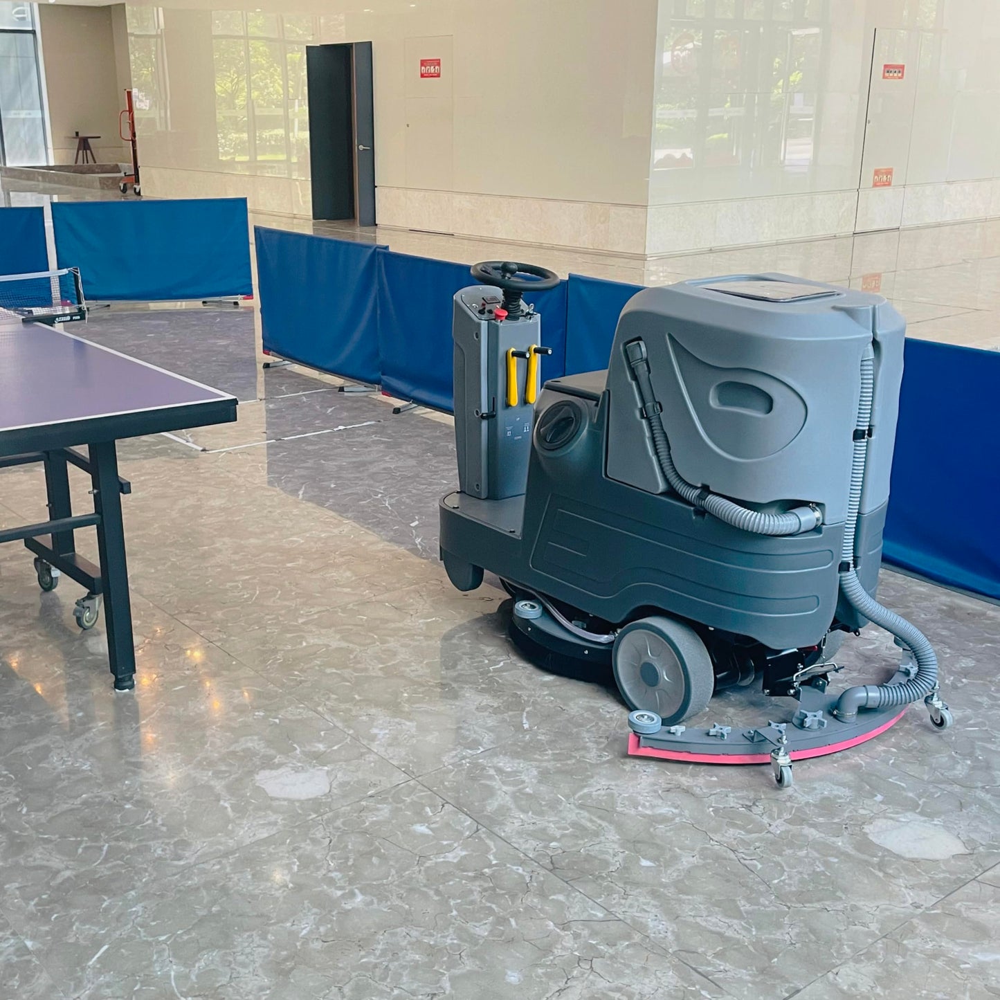 HiBuyer Commercial Riding Floor Scrubber Machine, 21'' Brush with 21 Gallon Tank, Automatic Battery-Powered High Efficiency Commercial Sweeper Square Cleaning Cleaner