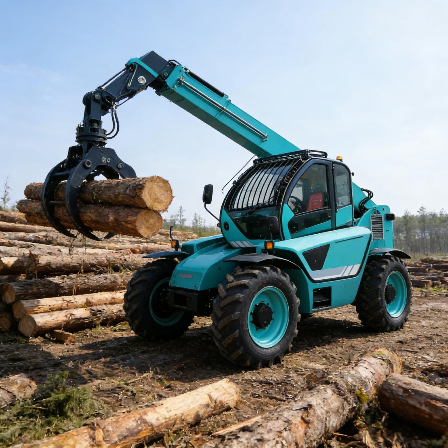 Construction Telehandler Forklift with Telescopic Boom Reach, All Terrain Material Handling Equipment for Farm Warehouse and Outdoor Yard Loading