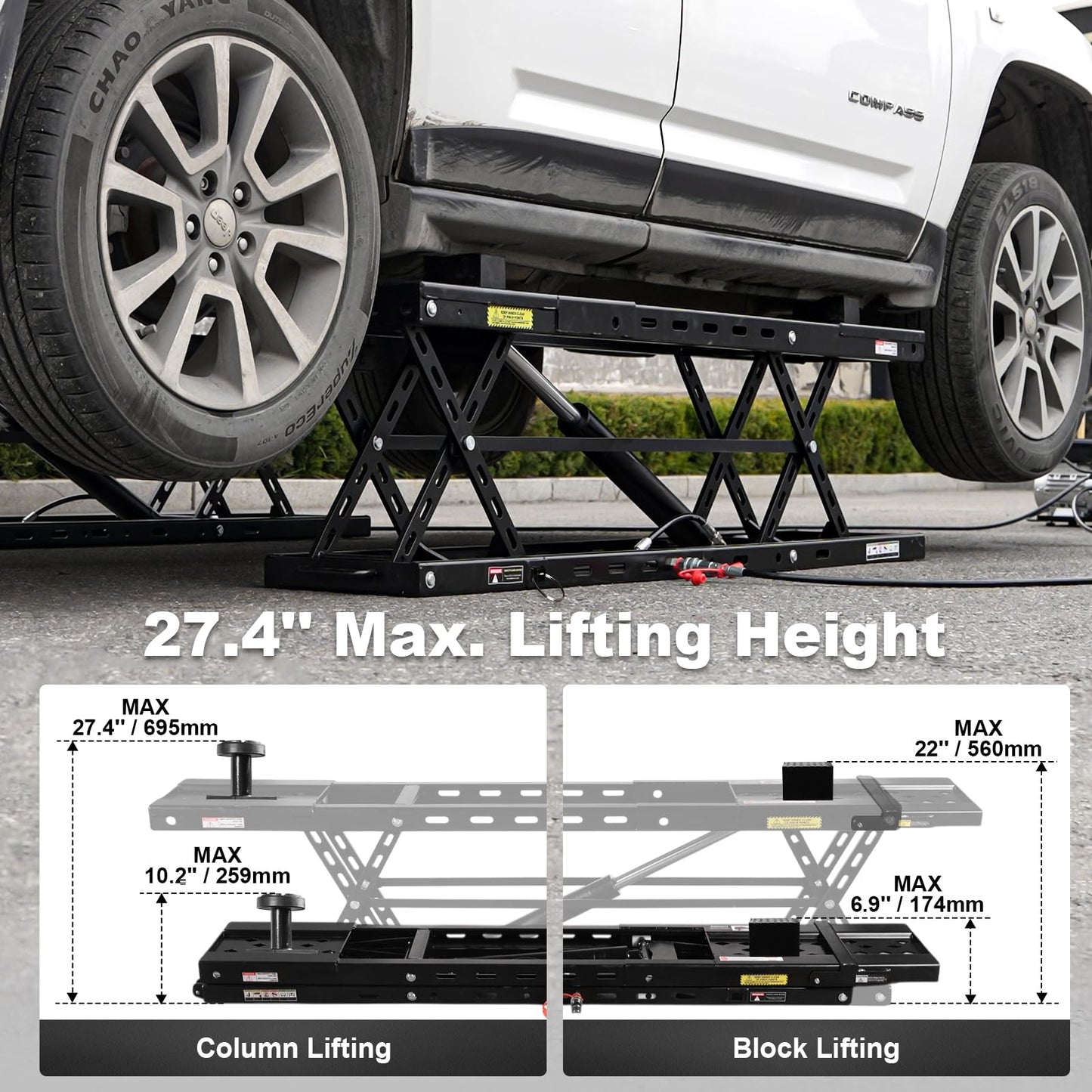 BILT HARD 8000 lb Portable Car Lift, Hydraulic Mid-Rise Auto Lift with 27.4" Max Height, Low Profile 4.48", Heavy-Duty Lift for Sedans, SUVs & Trucks