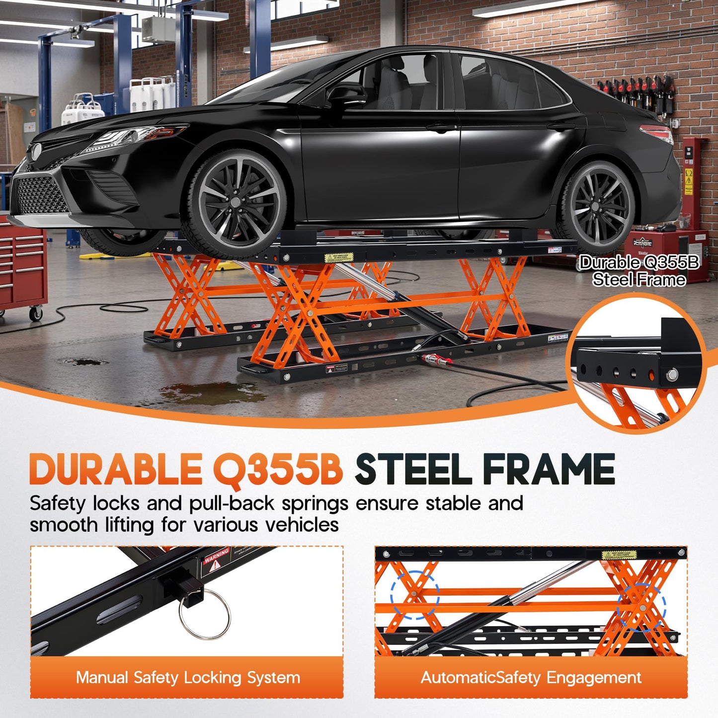 SPECRAFT 5000 LBS Portable Car Lift, Heavy-Duty Hydraulic Quick Jack with 20.1" Max Height, Multi-Safety Lock Bars & Wheels, Adjustable Scissor Lift for Cars, SUVs, Light Trucks, Garage Use, Black