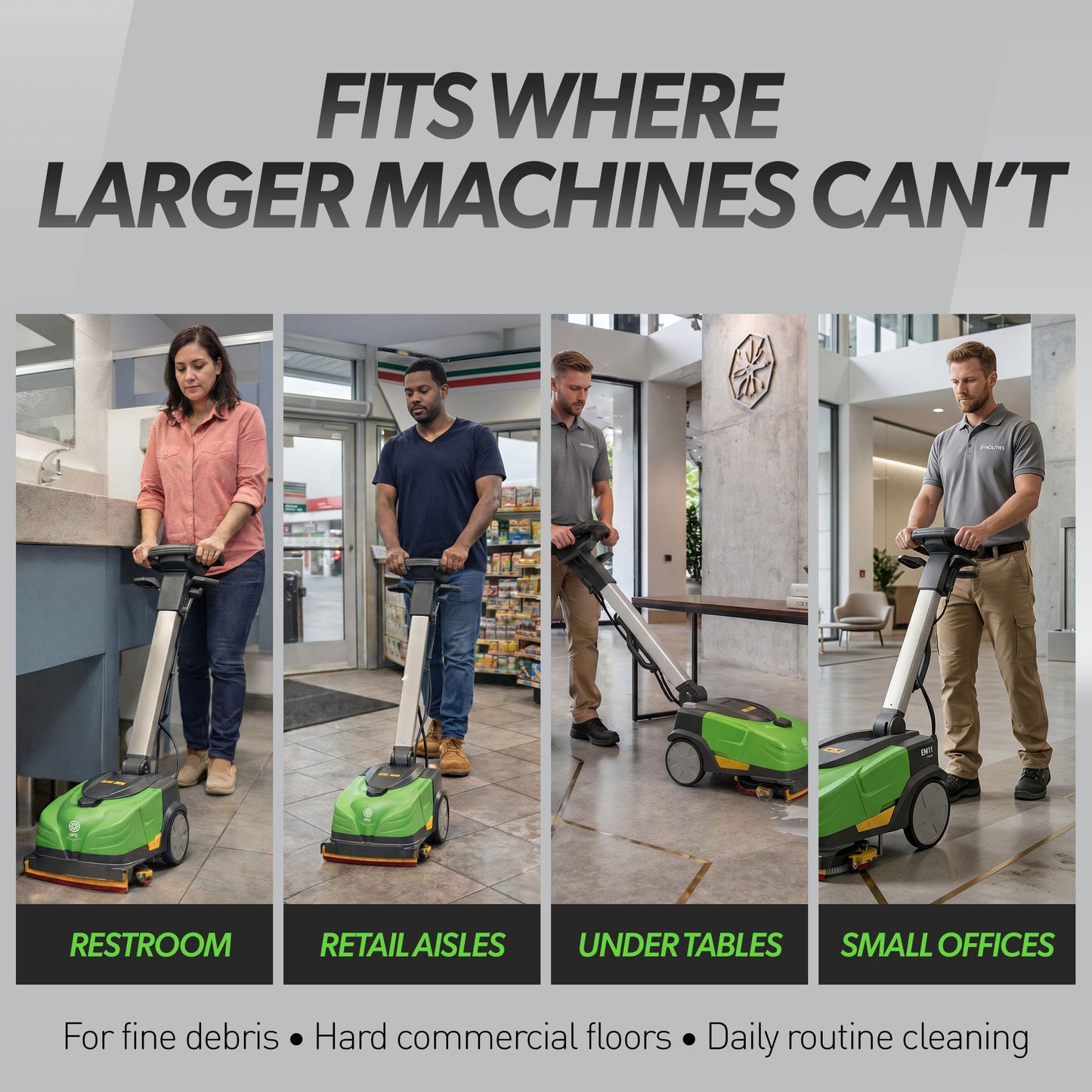 IPC Eagle EM11 Walk-Behind Floor Scrubber – Battery-Powered Compact Scrubber, 11” Cleaning Path, Designed for Tight Spaces