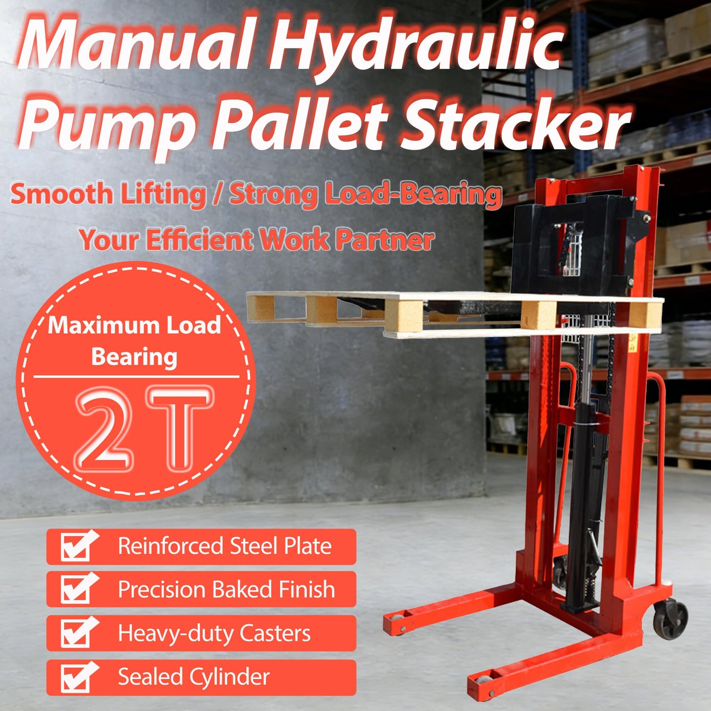 HayWHNKN Manual Pallet Stacker, Flexible Handling Manual Forklift 4400 Lbs Capacity & 63 Inch Max Lift Height | Hydraulic Hand Pump Lift Truck for Warehouse & Workshop Material Handling