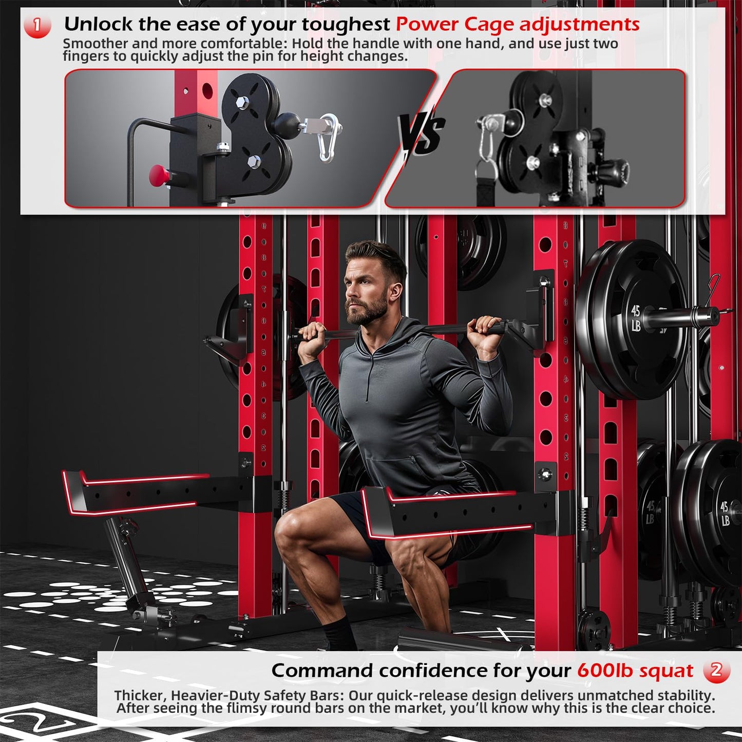 Smith Machine Home Gym with LAT Pulldown, Power Squat Rack Cage 2000lbs All in One Dual Cable Crossover Machine, Strength Training Power Cages with Pulley Workout System, Garage Bench Press