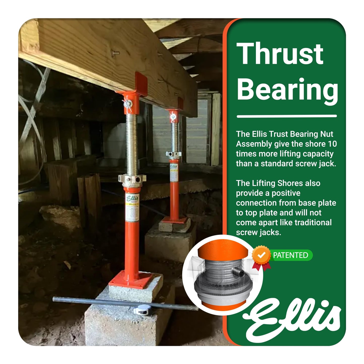 ELLIS Heavy-Duty Adjustable Steel Shore – Foundation Jack for Basement, Floor Leveling, and Concrete Bracing – 40,000 lb Safe Load Capacity – 31"-56" Adjustment