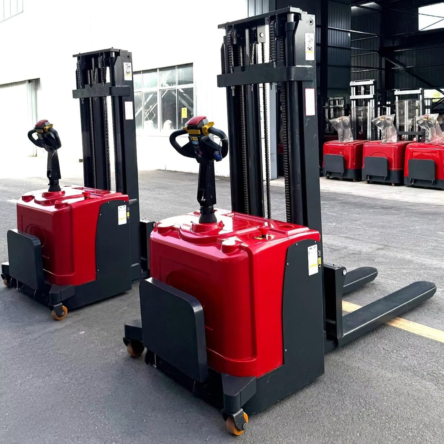 Adjustable Fork Electric Pallet Stacker Enhanced with Material Lift Support for Warehouse, Retail backrooms, and Factory Production Flow Including Fork Lift Capability