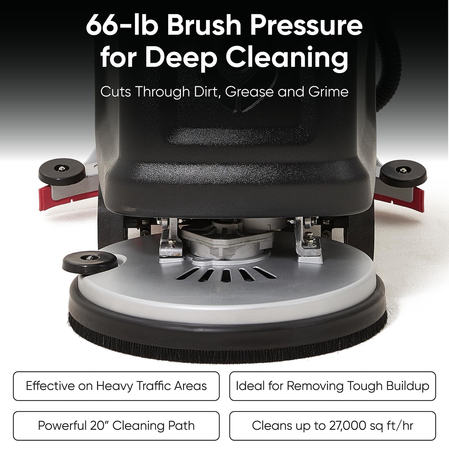 Battery Powered Walk-Behind Floor Scrubber Polisher Machine, 20" Cleaning Path, 14.5/17 Gal Tanks, Brush Speed 200RPM, 4Hr Runtime, Includes 2 Brushes & 3 Scouring Pads – 2-Year Warranty