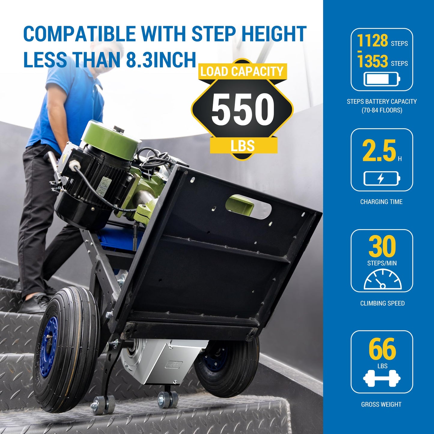 XSTO ZW47250 Electric Stair Climbing Hand Trucks,Moving Heavy Objects Up and Down Stairs Effortless,550lbs Heavy Duty Stair Climber with Telescoping Handle