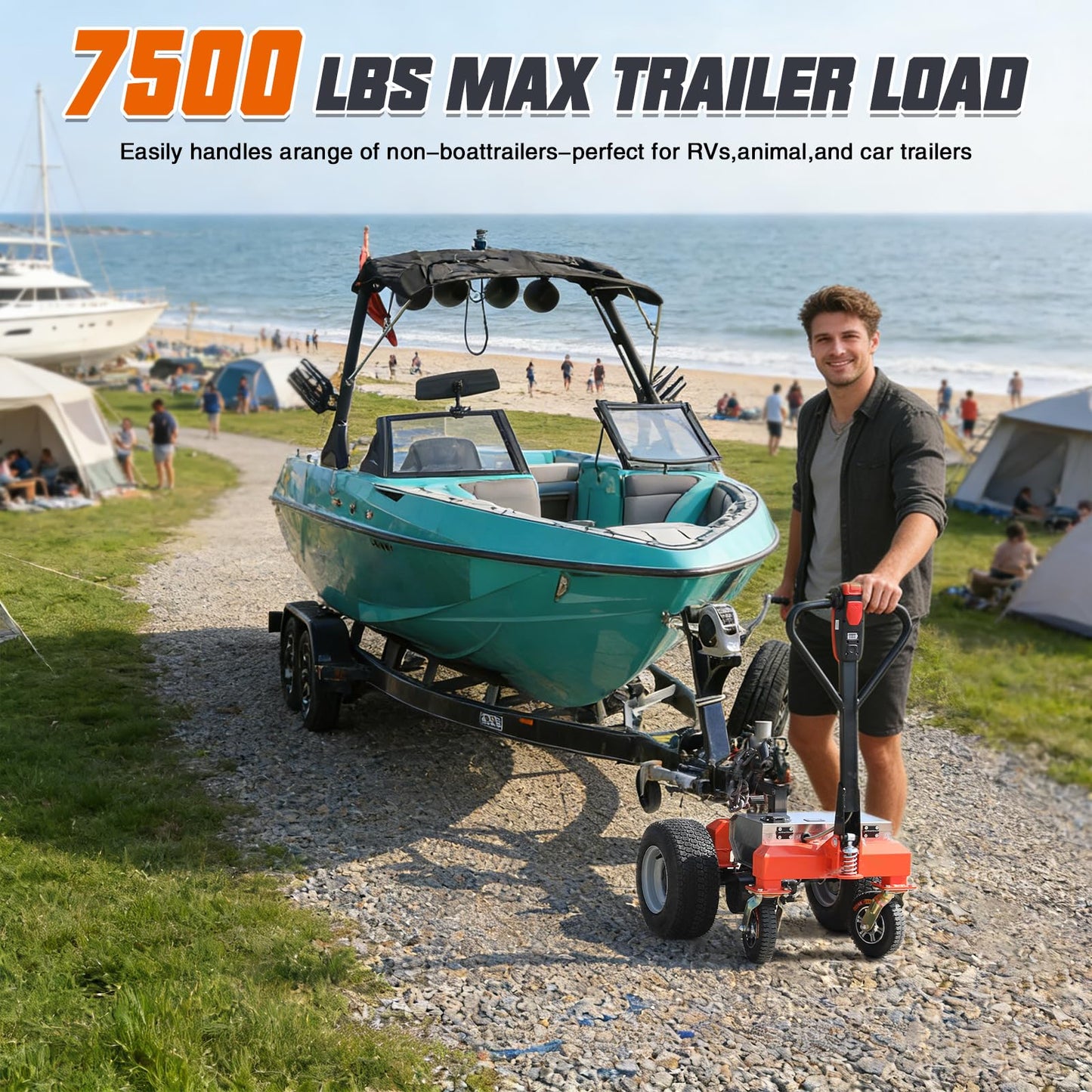 Electric Trailer Dolly, 48V 800W Trailer Dolly with 2 & 2-5/16 in Hitch Balls, 8000Lbs Max Trailer Weight 1100Lbs Tongue Weight for RV Campers, Cargo & Utility, Boat, Car Trailers