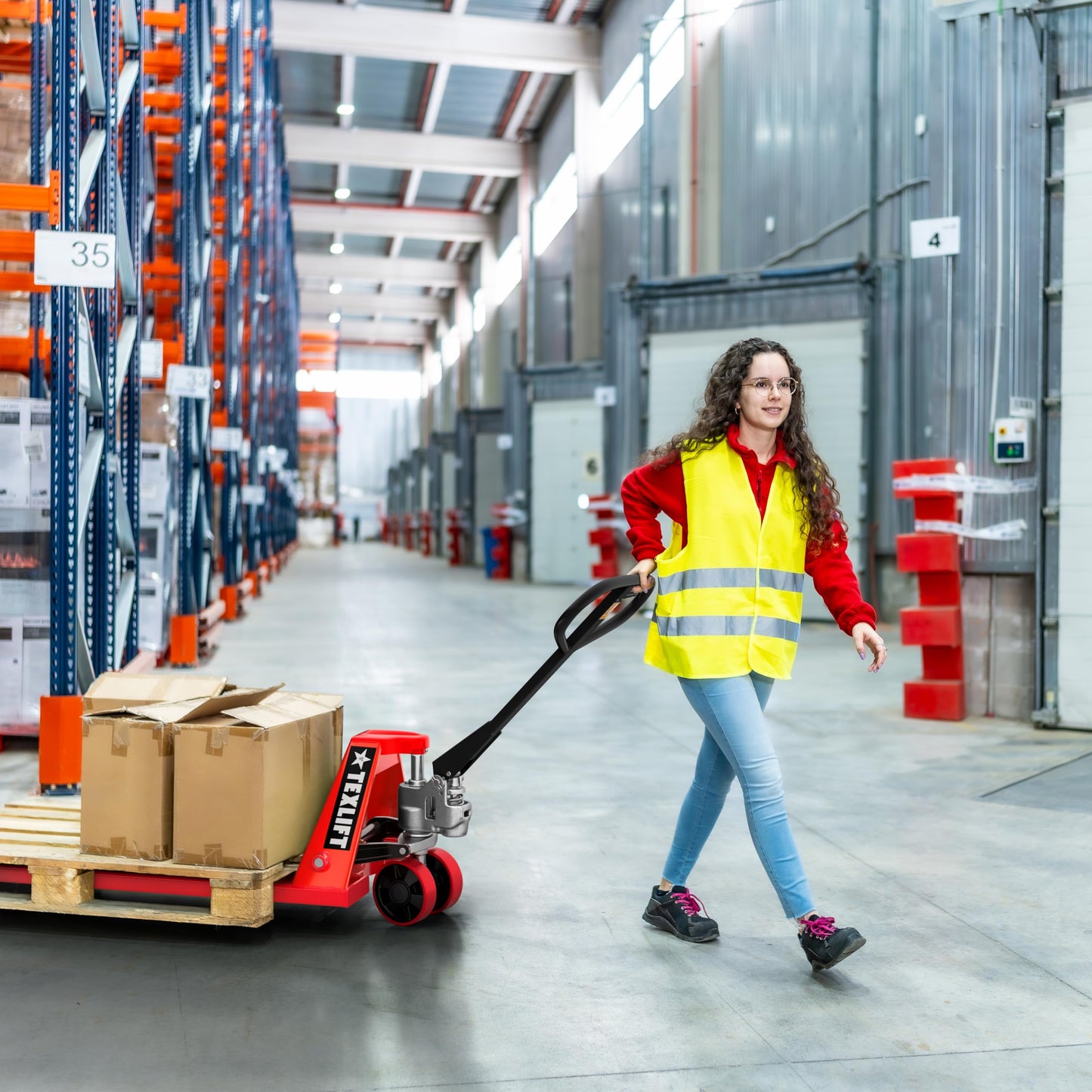 TEXLIFT Industrial Manual Pallet Jack – Standard Duty Pallet Truck 5500 Lb Capacity - 48” L x 27” W Fork Size – Hand Truck for Material Handling - Max Lift Height 8 Inch - (US-PTM55K)