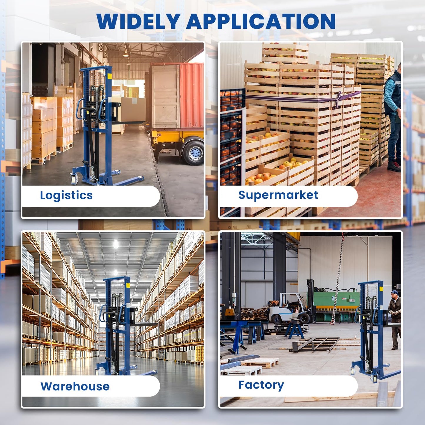 2200Lbs Manual Pallet Stacker - 63 Inch Lift Height Fixed-Fork Lifter | Adjustable Forks for Open Deck Pallet, Heavy-Duty Warehouse Lifter w/Safety Lock