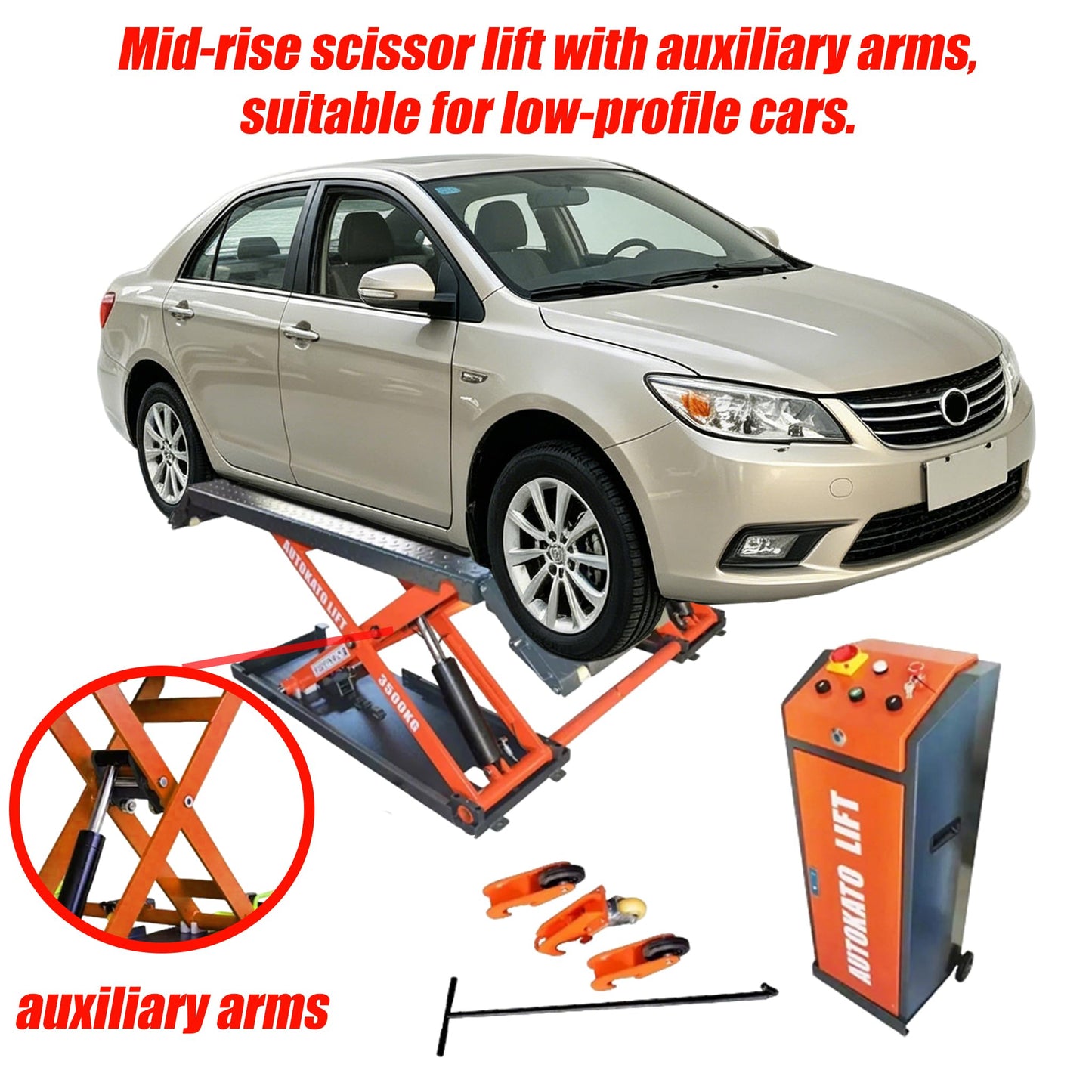 Motool Technology KT-X85 Mid Rise Scissor Lifts: 8000lbs Electric Release Auto Lift 110V/220V 1PH (KT-X85_220V)