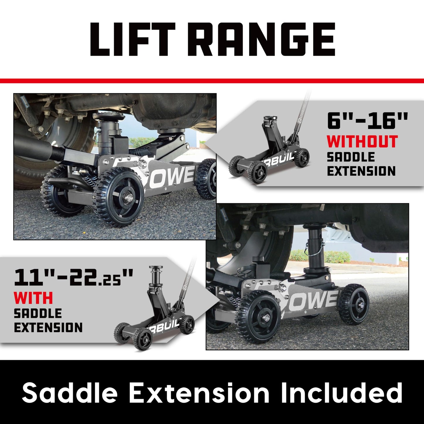 Powerbuilt 1.5 Ton Big Wheel Off Road Jack, Vehicle Lift for Trucks, SUVs, ATVs Offroad Vehicles, Oversized Wheels for Rugged Terrain, 3000 LB Capacity, Grey 620627ECE