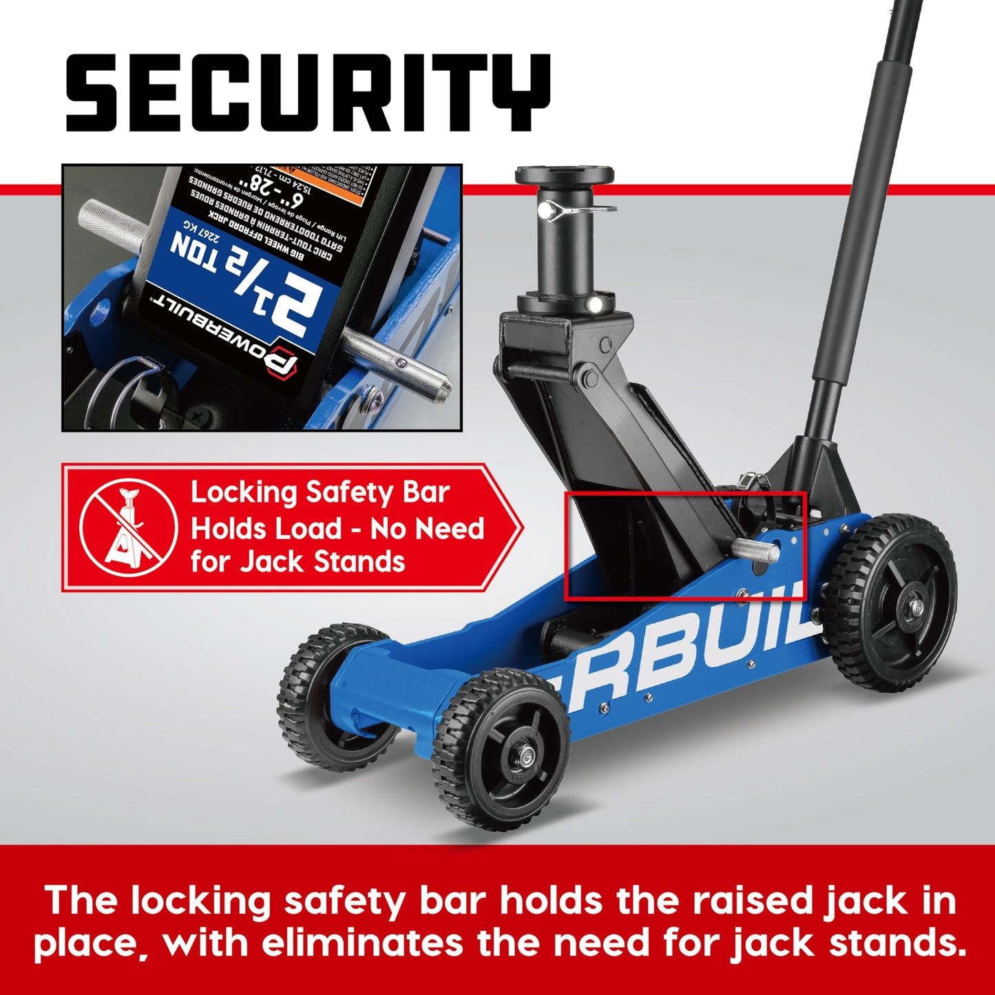 Powerbuilt 2.5 Ton Big Wheel Off Road Jack, Vehicle Lift for Trucks, SUVs, ATVs Offroad Vehicles, Oversized Wheels for Rugged Terrain, 5000 LB Capacity, Blue 620620ECE
