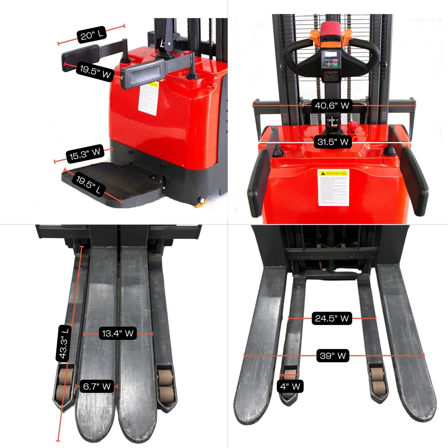Full Electric Pallet Stacker, 3300 lb Capacity, 118" Lift Height, Walk-Behind Material Lift with Electromagnetic Brake, Fixed Straddle Legs, for Open-Bottom Pallets