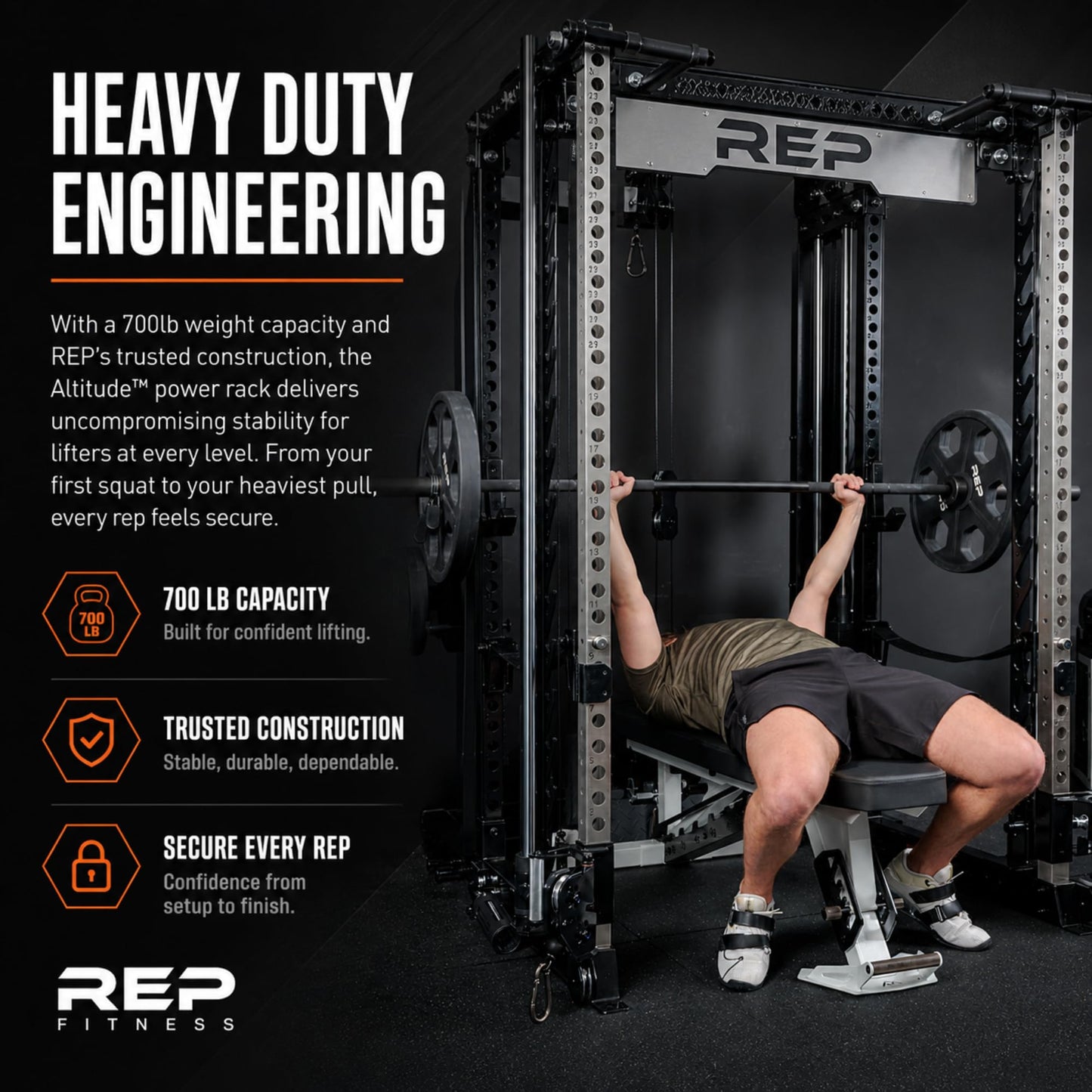 REP Fitness Altitude Power Rack, Modular 6 Post Squat Rack with Cable Pulley and Smith Machine Options, Alloy Steel, 29 Inch Depth (Rack + Cable Attachment)