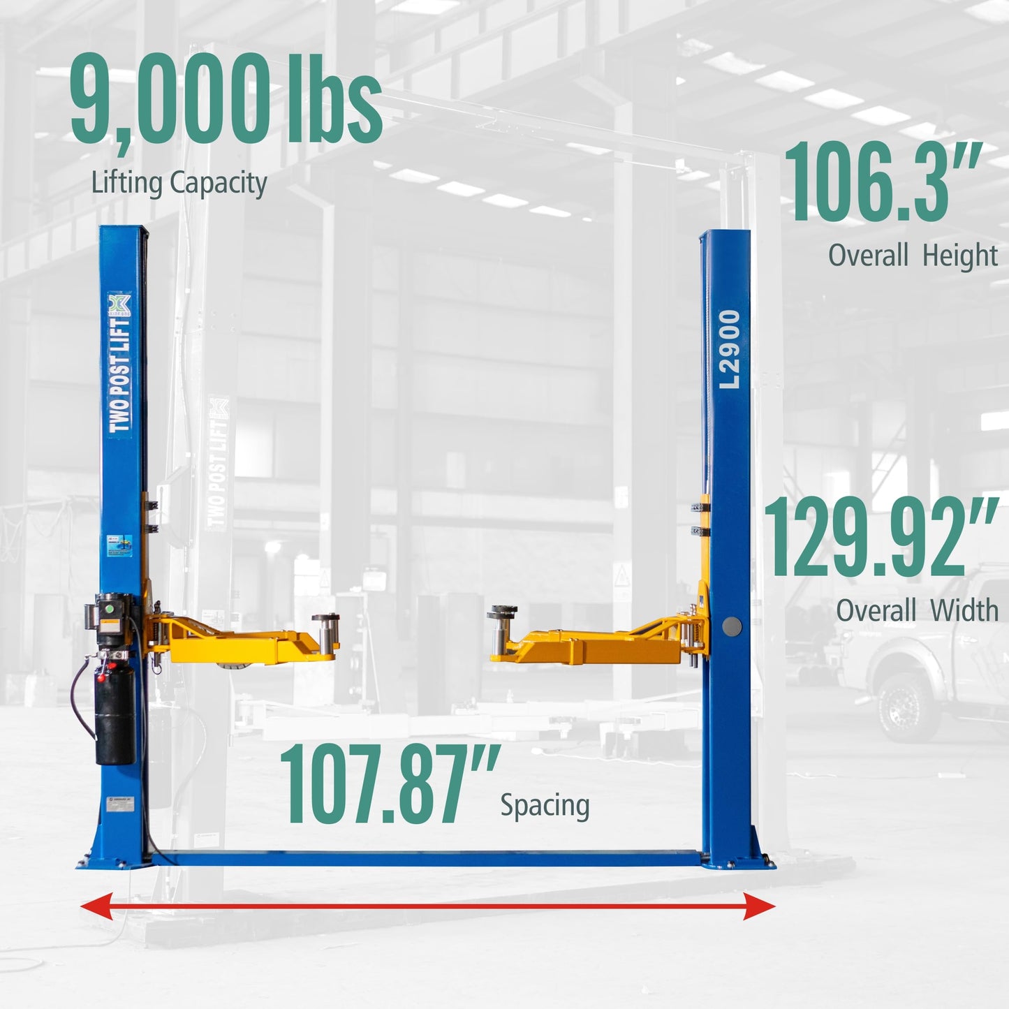 XK-Two Post L2900 110V Car Lift, 9000 lb Capacity, 110V, Floor Mount Auto Hoist, Blue 12 Month Parts Replacement