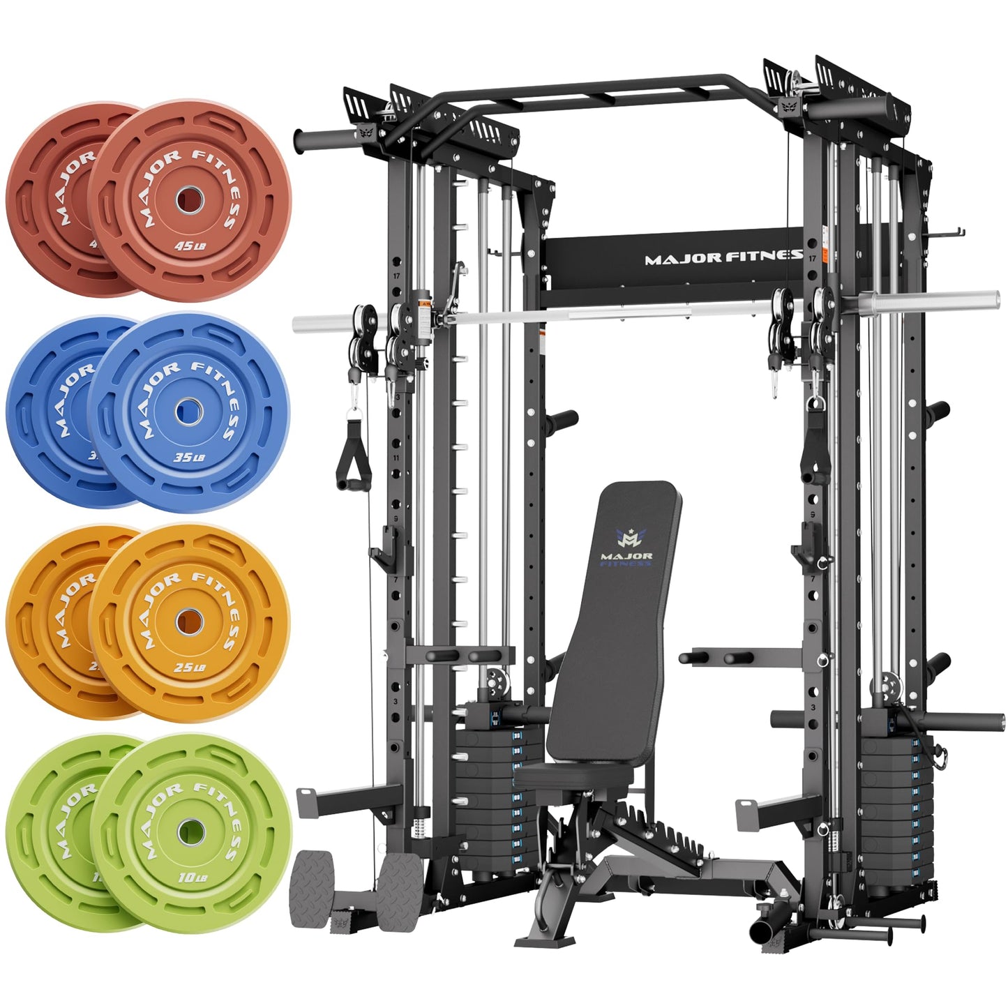 Major Fitness Drone MAX V Smith Machine with Weight Stacks, All-in-One Home Gym Squat Rack--2500LB Capacity, Dual LAT Pull-Down Systems & Cable Crossover Machine, Heavy-Duty Full-Body Workout Machine