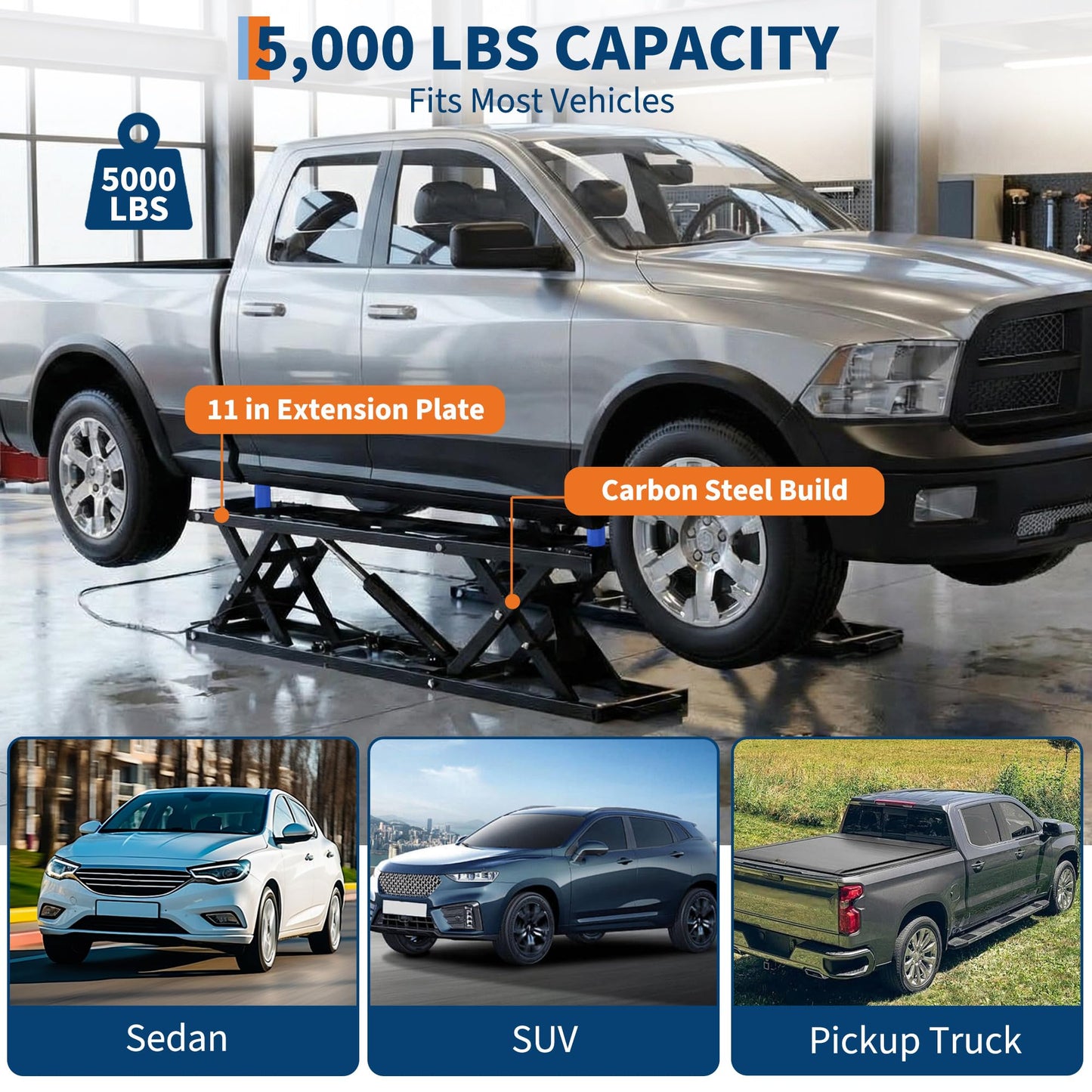 Garvee 5000 LBS Portable Car Lift, Heavy Duty Quick Jack Car Lift for Home Garage, Adjustable Height 6.7 in-25.2 in, Quick Jack with Extension Plates & Locks Levers & Wheels, Fits Trucks, SUVs, Sedans
