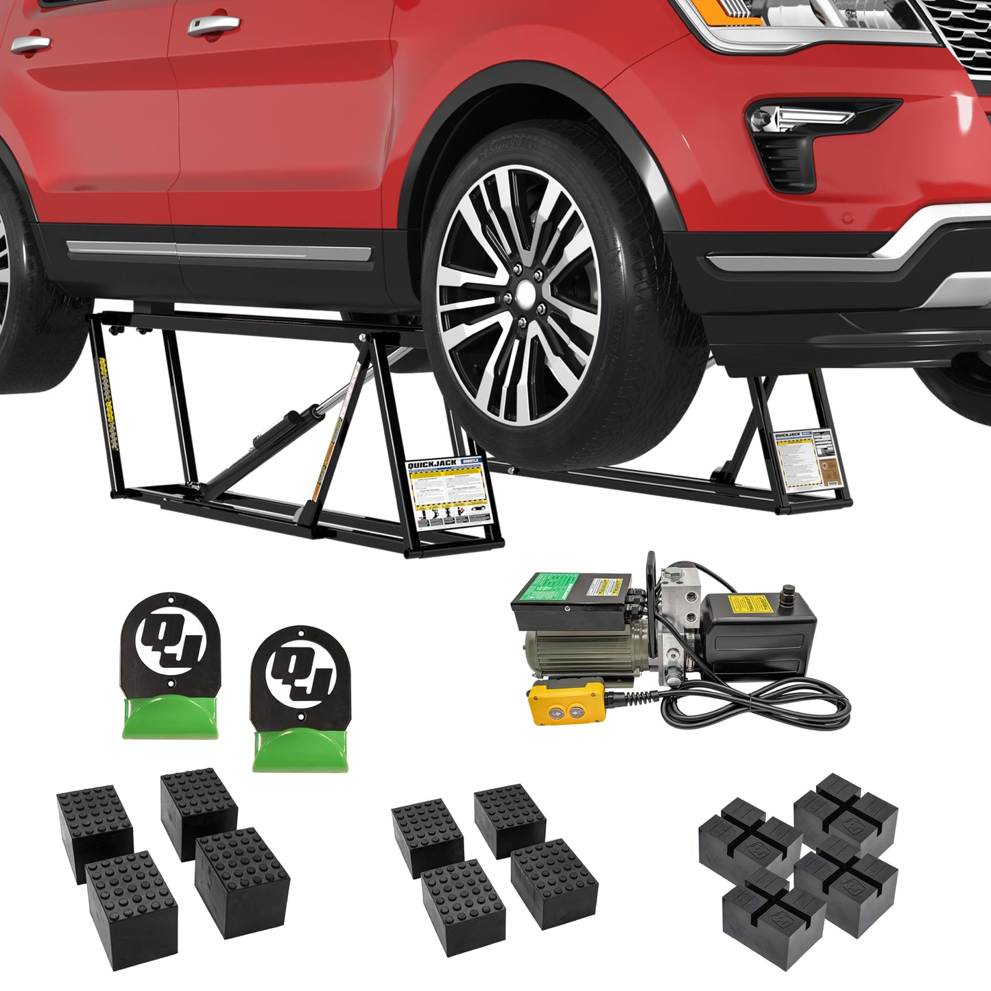 QuickJack Bundle - 6000TLX Portable Car Lift, Includes Pinch Weld Blocks & Wall Hangers, ALI Certified, 110V Power Unit, Truck Lift for Garage & Shop, (6,000 lbs. Capacity)