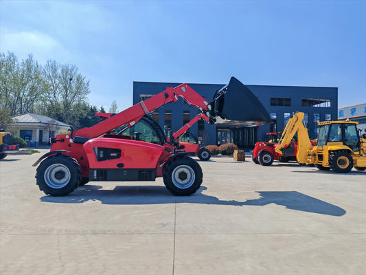 Rough Terrain Telehandler for Farm and Warehouse Material Handling, Telescopic Reach Forklift with Enclosed Cab for Outdoor Loading Operations