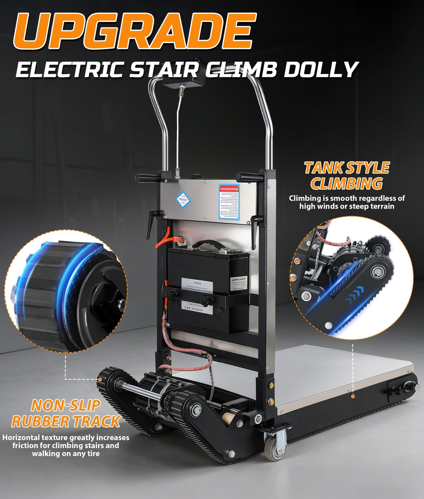 Electric Stair Climbing Dolly, 1250W Electric Stair Climbing Hand Truck with 45° Adjustable Angle, 900lbs Max Load Capacity, 3 Mode Folding Stair Climber Hand Trucks with Telescopic Handle for Moving