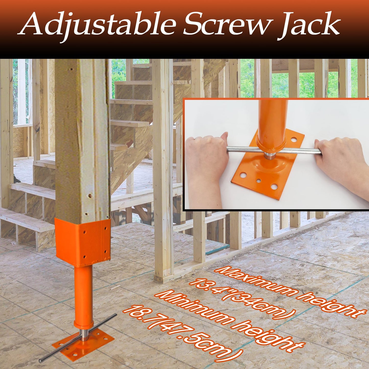 4x4 Screw Jack, 2 Pack Adjustable House Floor Jacks for Leveling, 14.5" - 18.5" Height Adjust Range, Heavy Duty Jack Post Crawlspace Basement Shore Beams Screw Jacks, 24000 lbs Max Load Capacity