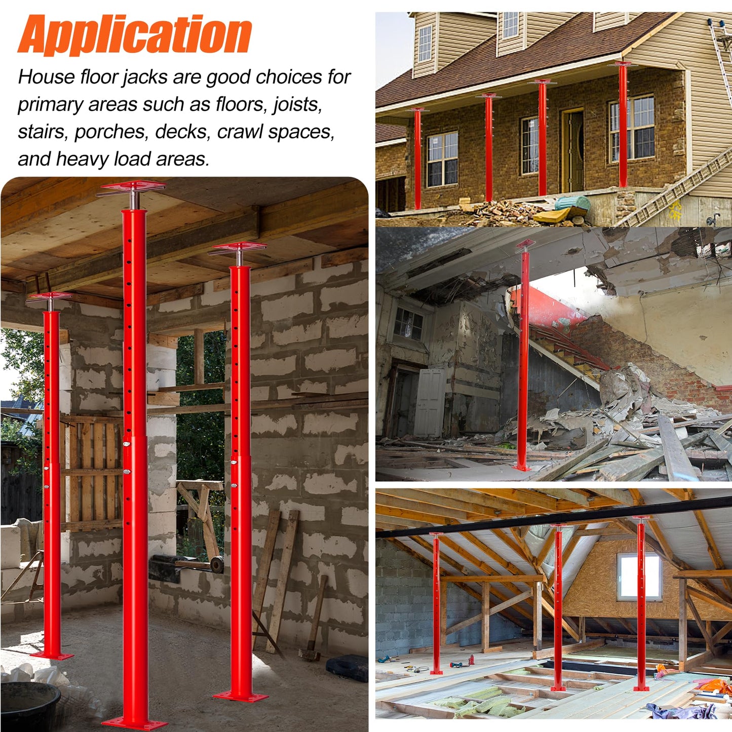 House Floor Jacks Post Pole for Leveling, 54"- 155" Height Range Lifting Shore House Jack Post, Adjustable Support Beam Basement House Jacks for Temporary Support, 18000 lbs Max Load Capacity