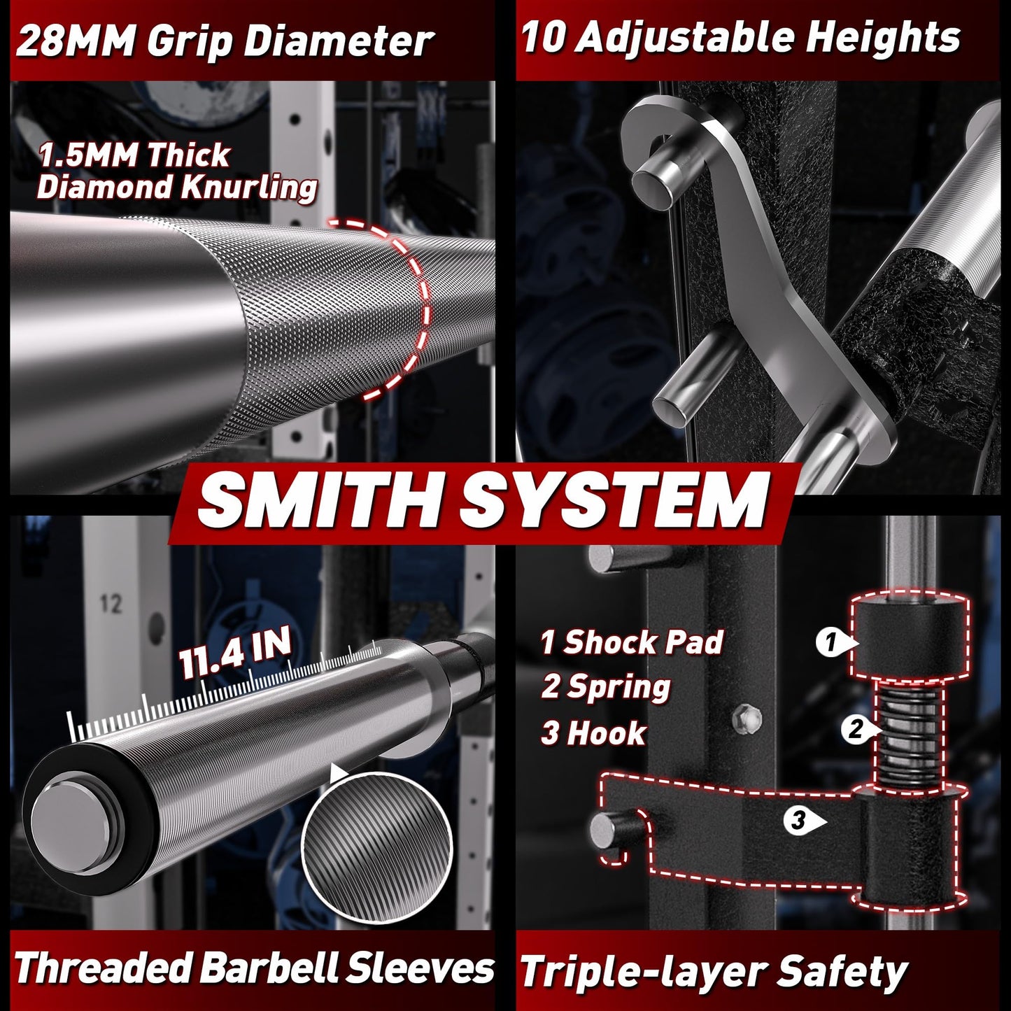 Home Gym Smith Machine with 320lb Weight Stacks – 6-in-1 Power Rack, Crossover, Pull-Up & Dip Station, Full Body Strength Training – RitKeep PMAX-5600 Pro (Red&Black(320LB)-2025 Version)
