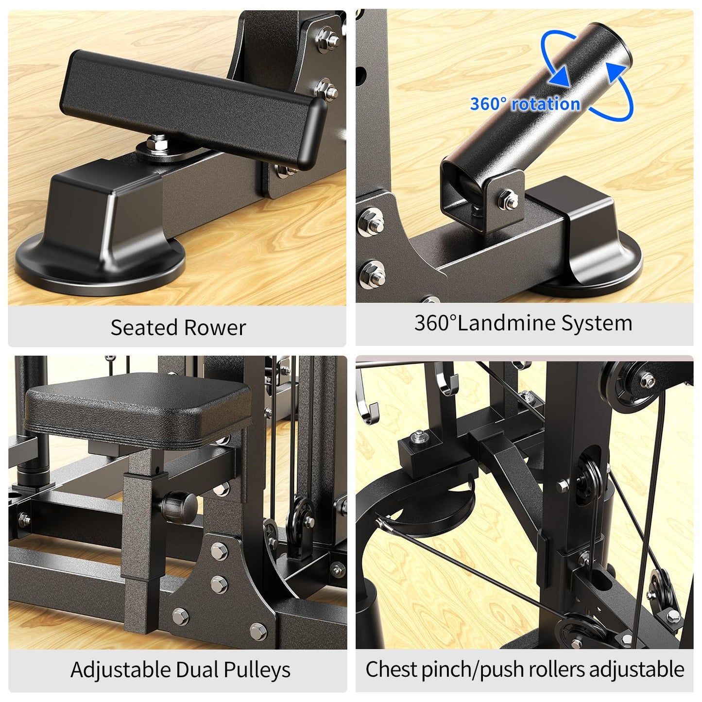 Multi-Purpose Squat Rack,Smith Machine Weight Rack Set with Cable Crossover System, Home Gym Power Racks, Power Racks and Packages (L06 two users, Power cage Black+bench+(pole+Cast lron)250LBS)