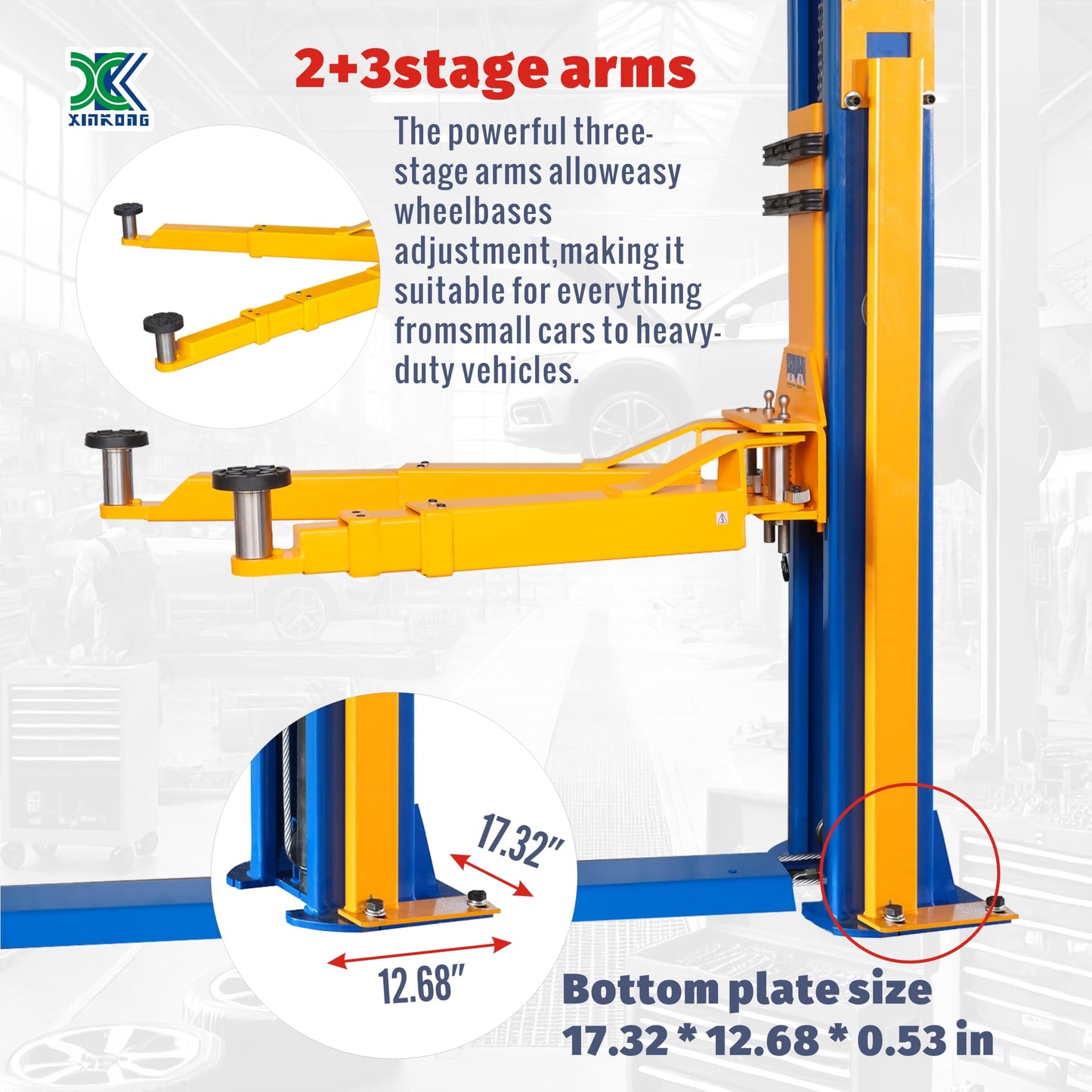 XK-1150 Auto Lift Car Lift Capacity 11500 Lbs Two Post Truck Hoist 2+3 Enhanced Auxiliary Arm 220V with 36 Months Parts Replacement