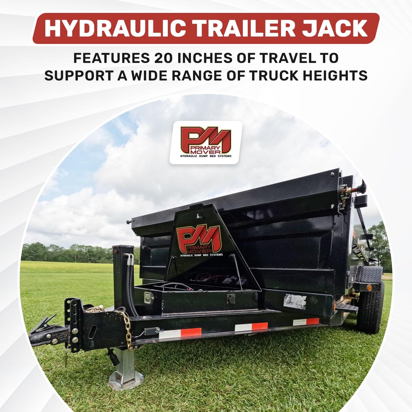 Primary Mover 12K Double Acting Hydraulic Trailer Jack (12,000 lb) - Power Jack 12K, Lift Trailer Jack Stand with Hydraulic Power Unit
