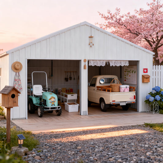 22FT x 23 FT Double Garage Steel Barn Shed – Cream Heavy Duty Metal Garage Storage Shed - The Customer Must Have unloading Capabilities, Such as a Forklift or Crane