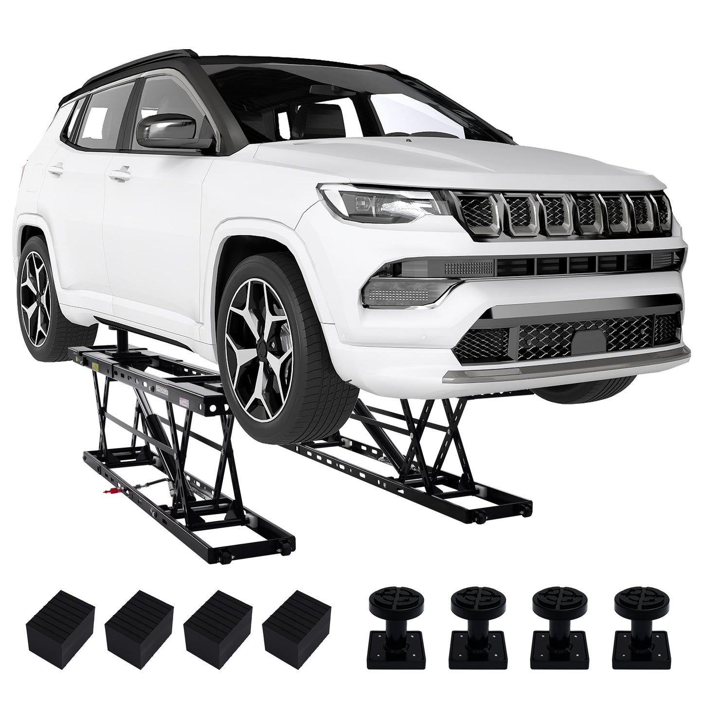 SPECRAFT 8000 LBS Portable Car Lift, Heavy-Duty Hydraulic Quick Jack with 27.4" Max Height, Multi-Safety Lock Bars & Wheels, Adjustable Scissor Lift for Cars, SUVs, Light Trucks, Garage Use, Black
